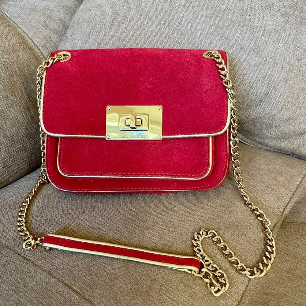 MICHAEL KORS CROSSBODY RED SUEDE GOLDEN STRAP SOPHISTICATED AESTHETIC CORE - Picture 9 of 12